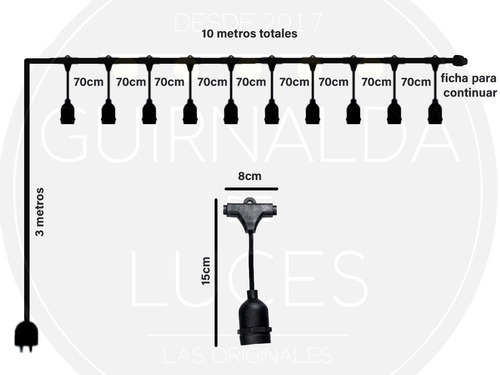 Imagen 2 de 4 de Guirnalda Luces Cadena Ip65 Exterior Selladas + Lamparas Led