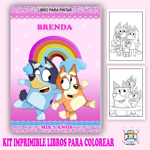 Kit Imprimible Librito Pintar Colorea Personalizado Bluey N