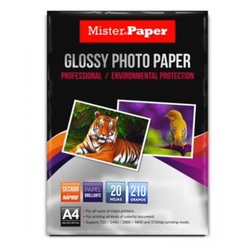 Papel Fotográfico Glossy 20 Hojas 210grs. Mister Paper