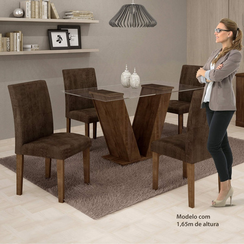 Mesa De Jantar Tampo De Vidro E 4 Cadeiras Classic Cel Ch