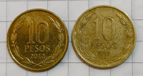 $ 10.- Pesos Chilena 1997 La Fecha El 7 Cortado.