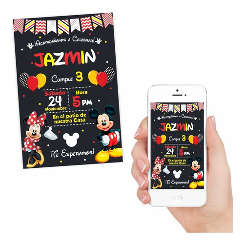 Invitación Digital Cumpleaños Mickey Y Minnie