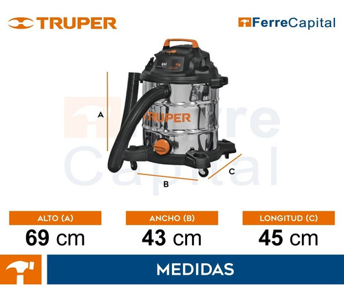Aspiradora Sólidos Y Líquidos 5 Gal Acero Inox Truper 101523