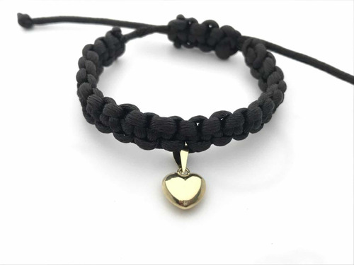 Pulsera De Hilo Negro Y Corazon Oro De 10k