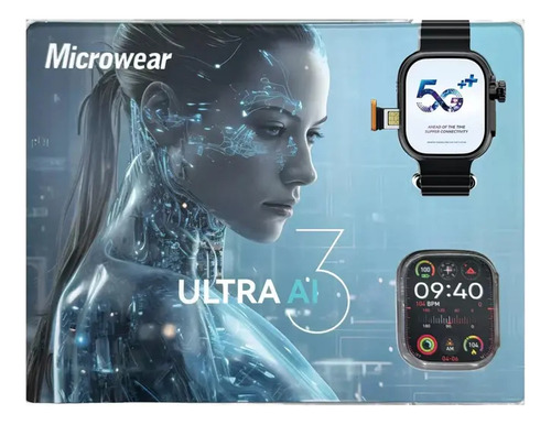 Smartwatch 5g Ultra 3 Ai 16gb Chip Câmera Wifi Whatsapp Caixa Preta Pulseira Preta