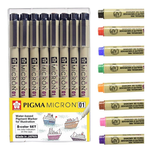 Set 8 Pigma Micron Sakura Estilografos 01 De Colores Dibujo