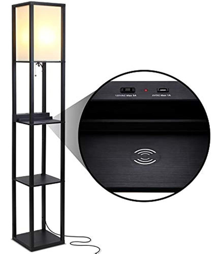 Brightech Maxwell Shelf Floor Lamp W. Estación De Carga Inal