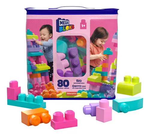 Juguetes para bebés 0-2 años Juguete De Construcción Mega Bloks Bolsa Rosa 80 Bloques