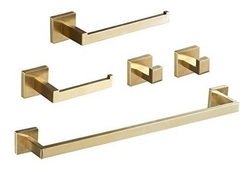 Set 5 Accesorios Para Baño Ganchos Toallero 60cm Dorado Cep