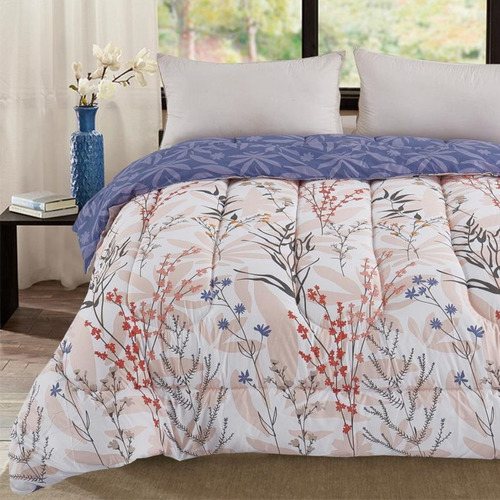 Acolchado Reversible 2 1/2 Plazas Queen 220 X 240 Cm Color Crema Diseño De La Tela Floreado
