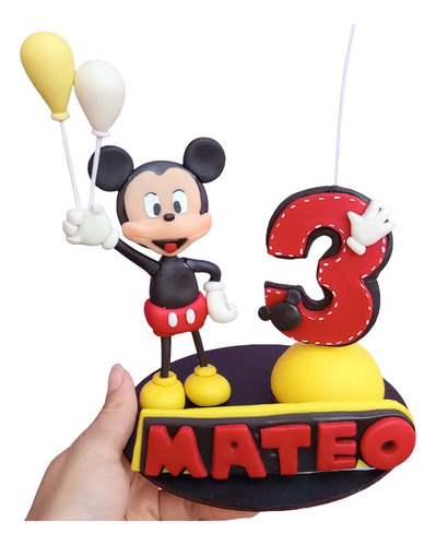 Vela Para Pastel Mickey Mouse Pasta Flexible Personalizada
