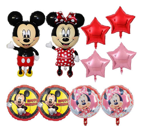 Kit 10 Globos Mickey Y Minnie Decoracion Cumpleaños Fiesta