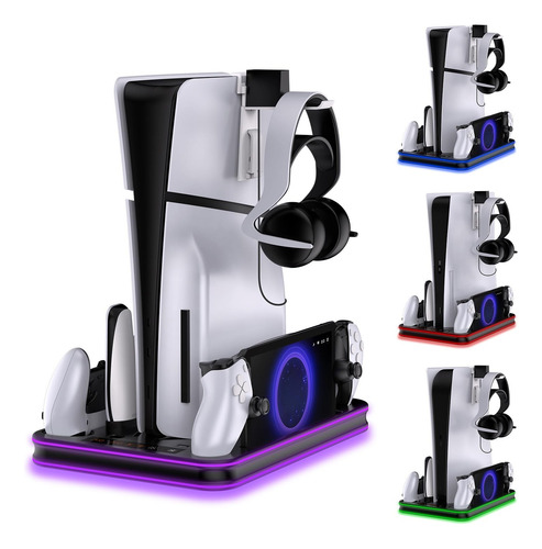 Soporte Y Estación De Carga Ps5 Con Ventilador Y Luz Rgb