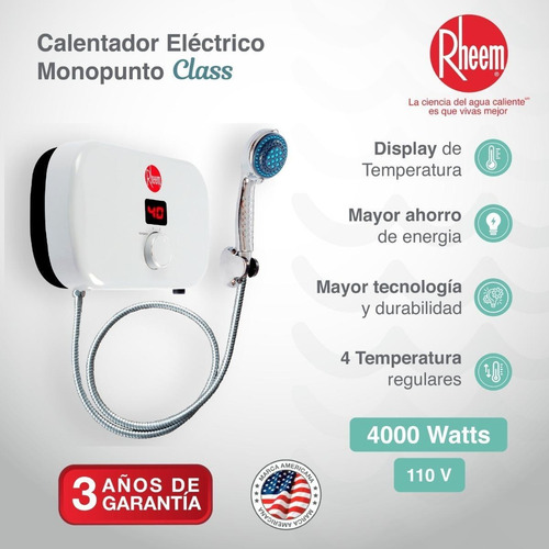 Calentador De Agua Eléctrico Rheem Class 110v 4kw Color Blanco