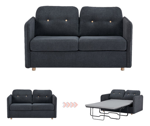 Sofácama Futón Sillón Reclinable Colchonado Matrimonial Eke Color Negro Diseño De La Tela Lisa