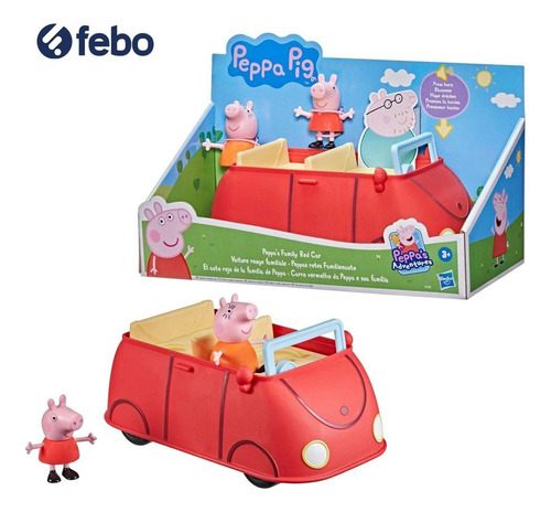 Set Auto Rojo Hasbro De La Famila De Peppa Pig + 2 Figuras 