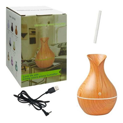 Humidificador Modelo Jarrón Madera 130ml Led Usb 