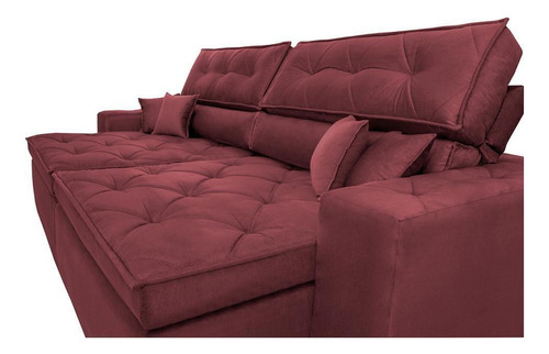 Sofá Austin 2,82m Retrátil, Reclinável com Molas no Assento e Almofadas, Suede Vinho Cama inBox