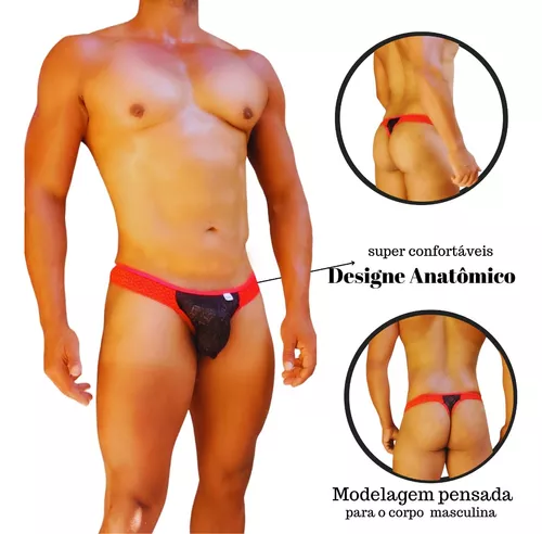 Mini Tanga Masculina Calçinha Preta Masculina Renda Thong