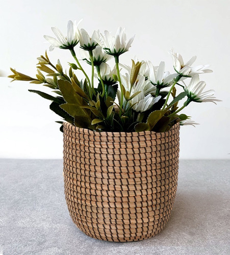 Imagem 1 de 4 de Cachepot Decorativo Em Fibra Natural C/ Preto 13934 Mart