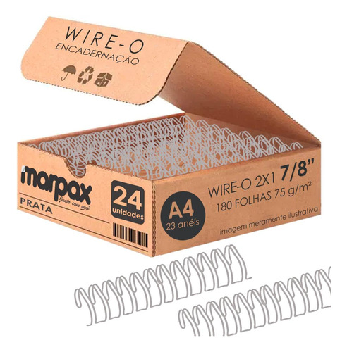 Wire-o Para Encadernação 2x1 A4 Prata 7/8 Para 180 Fls 24un