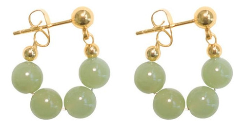 Pendientes De Mujer Chapados Oro De 14k 4 Cuentas, Jade...