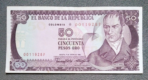 Billete De 50 Pesos Reposición Año 1986, Serie #9287