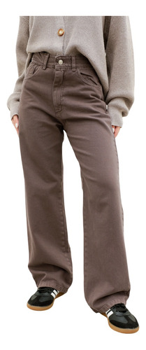 Pantalón Recto De Jean Rígido - Choco