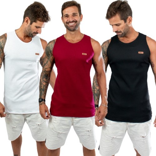 Kit Com 3 Regatas Masculina Long Line Para Academia Praia Jr