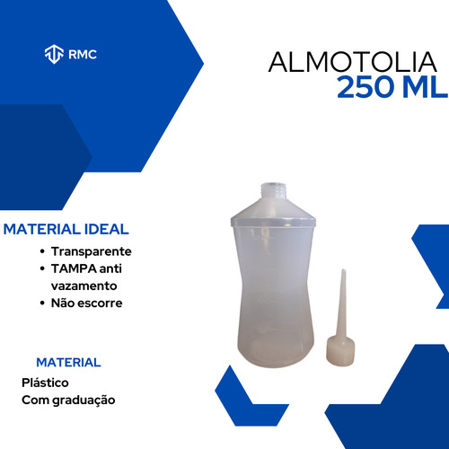Almotolia Plástica Transparente 250 Ml Com Bico Reto 5 Uni