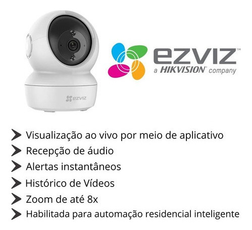 Câmera Wifi Ezviz Hikvision C6n Ir 2mp Gira 360° Via Celular