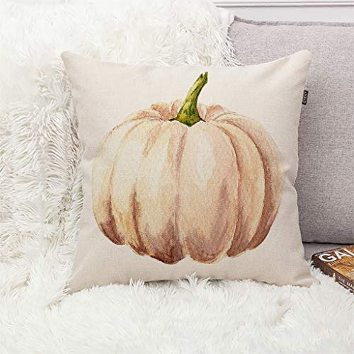 Funda De Almohada Estampado De Calabaza Acuarela Blanco...