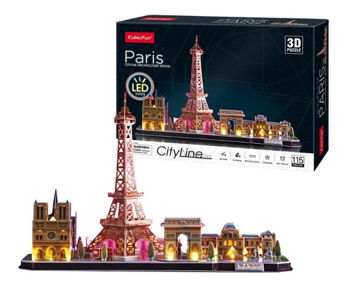 Puzzle 3d | Arquitectura Ciudad De Paris Con Luces Led