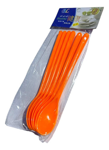 Set 6 Cucharas Plásticas Mango Largo Cocina 18cm Postres Pvc