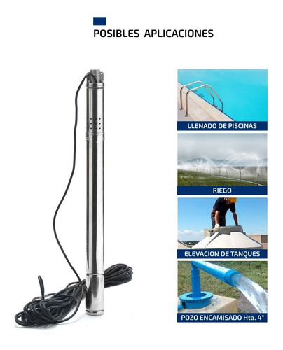 Bomba Sumergible Pozo Napa 2 Pulgadas 0,5 Hp 1000 L/h Cable