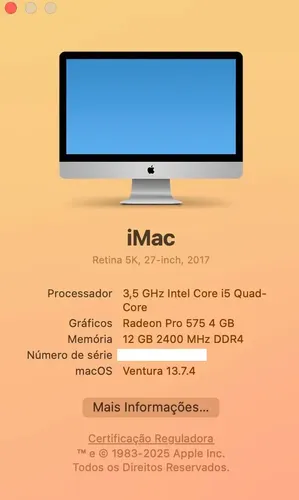 Imac Apple 2017 (a1419) Retina 5k 27 Intel I5 12gb 1tb Nf
