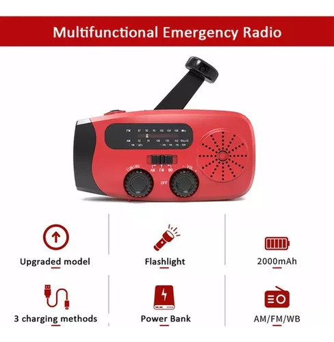 Radio De Emergencia Solar Dynamo Linterna Power Bank Sos