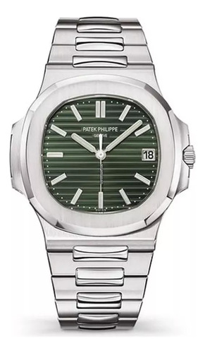 Relógio Patek Philippe Masculino Prateado Azul Fundo Cinza-escuro