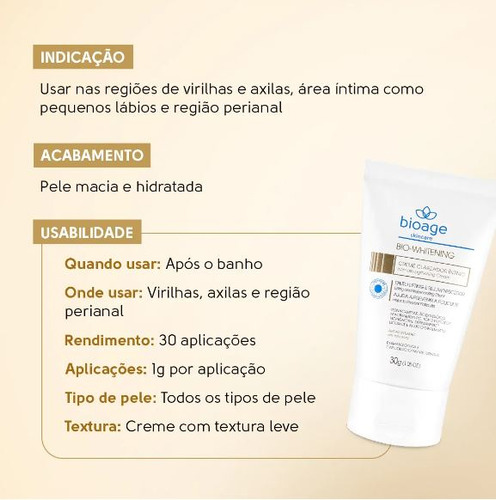 Creme Clareador Intimo Efeito Lifting Bio Whitening 30g