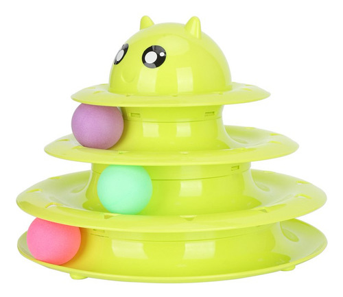 Juguete Interactivo Para Gatos Torre 3 Niveles Con Pelotas Juegos Gato Color Verde