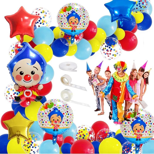 Kit Plim Plim Globos Decoración Fiesta Circo Cumpleaños Color Azul Circular