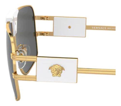 Óculos De Sol Versace Branco Dourado Aço 0ve2251 14718763 Armação Dourado Com Detalhe Branco Haste Branco E Dourado Lente Cinza-escuro