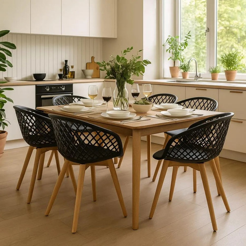 Conjunto 6 Cadeiras Jantar Web Wood Estrutura Polipropileno