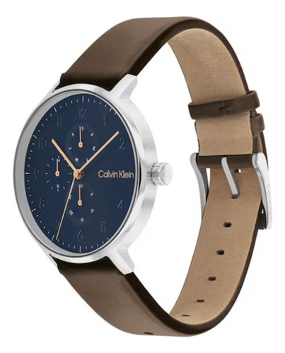 Reloj Calvin Klein 25200406 Piel Cafe Con Azul 40 Mm Hombre