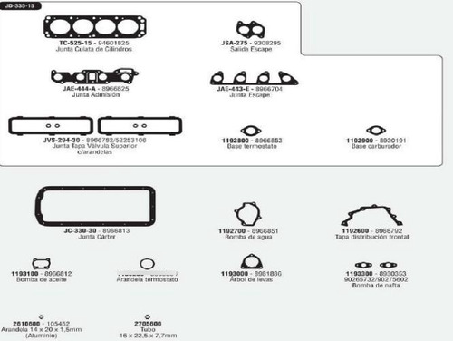 Juego Empaquetaduras Motor Chevrolet Chevette 1.6