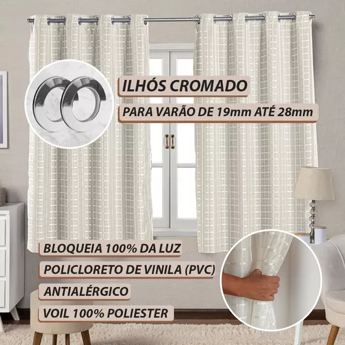 Cortina Blackout Pvc Com Tecido Voil Xadrez 2,00 M X 1,40 M