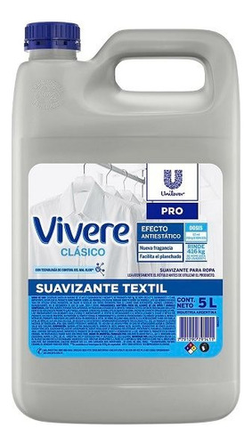 Suavizante Ropa Textil Pro Antiestático Vivere X 5 Litros