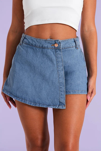 Short Pollera Jean Denim Rigido Mujer