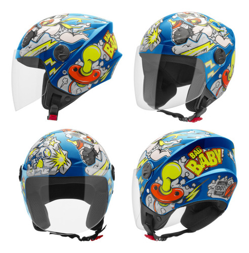 Super Lançamento Capacete Moto Aberto Bad Baby Chupeta Azul