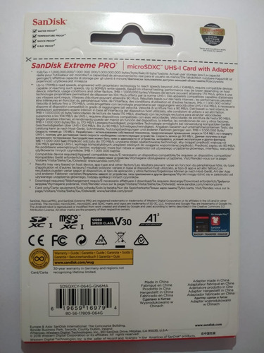 Cartão Memória Sandisk Extreme Pro Micro Sdxc 64gb 170mbs A2